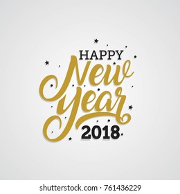 Happy New Year 2018 golden typography on white background. Greeting card design with hand lettering inscription for winter holidays. Vector Illustration