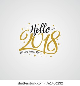 Happy New Year 2018 golden typography on white background. Greeting card design with hand lettering inscription for winter holidays. Vector Illustration