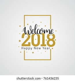 Happy New Year 2018 golden typography on white background. Greeting card design with hand lettering inscription for winter holidays. Vector Illustration