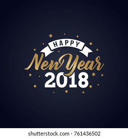 Happy New Year 2018 golden typography on dark background. Greeting card design with hand lettering inscription for winter holidays. Vector illustration 