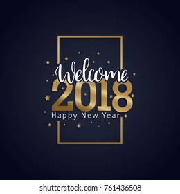 Happy New Year 2018 golden typography on dark background. Greeting card design with hand lettering inscription for winter holidays. Vector illustration 