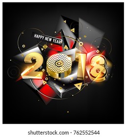 Happy New Year 2018 with golden and red lights background