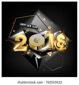 Happy New Year 2018 with golden 3d background