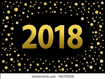 happy new year 2018 golden numbers over black background with golden circles confetti 