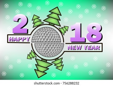 Happy new year 2018 and  golf with Christmas trees. Vector illustration