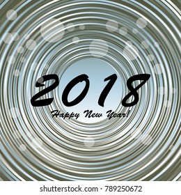 Happy New Year 2018! Gray abstract background. Silver disco ball. Silver sphere. Sparkles on a gray cirkle. Brilliant background