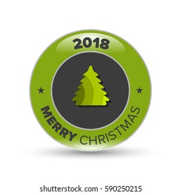 Happy new year 2018 green badge on white background