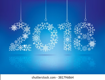 Happy New Year 2018 greeting card. Snowflake background