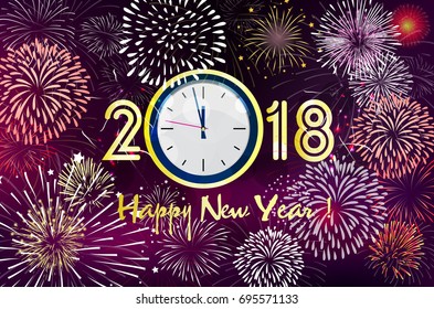 Happy new year 2018 greeting card with fireworks background