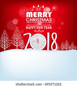 Happy new year 2018 greeting card and merry christmas