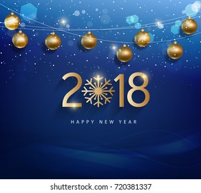 Happy new year 2018 greeting card with golden background