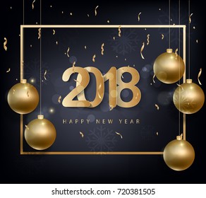 Happy new year 2018 greeting card with golden background