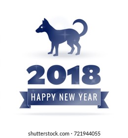 Happy new year 2018 greeting card. Banner for design new year card, invitation, party flyer or calendar. Text and dog, symbol of the new 2018 year on the Chinese calendar.