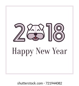 Happy new year 2018 greeting card. Banner for design new year card, invitation, party flyer, calendar etc. Dog, symbol of the new 2018 year on the Chinese calendar. Flat vector illustration