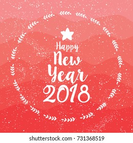 Happy New Year 2018 greeting card with red background. Vector Illustration for, print, label, poster, emblem, logo