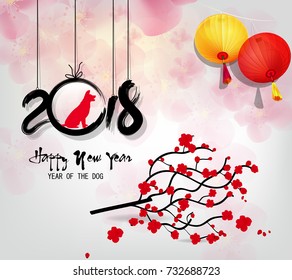 Happy new year 2018 greeting card and chinese new year of the dog