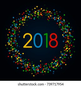 Happy New Year 2018. Greeting card, poster, brochure template in a round frame. Vector illustration.