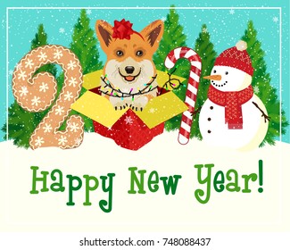 Happy New Year 2018 Greeting Card, Vector Illustration.