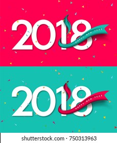 Happy New Year 2018. Greeting card design template 2018 confetti background decoration. Vector illustration of 2018 year for greetings card, flyers, invitation, posters, brochure, banners, calendar.