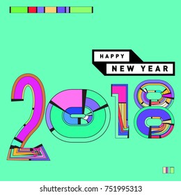 Happy New Year 2018 Greeting Card and Calendar Cover Template. 