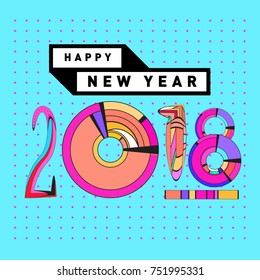 Happy New Year 2018 Greeting Card and Calendar Cover Template. 