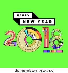 Happy New Year 2018 Greeting Card and Calendar Cover Template. 
