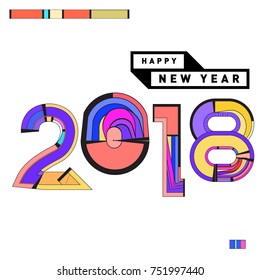 Happy New Year 2018 Greeting Card and Calendar Cover Template. 