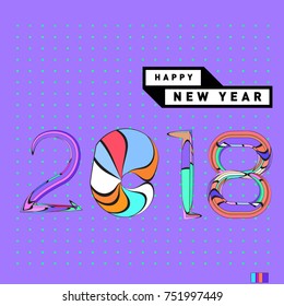 Happy New Year 2018 Greeting Card and Calendar Cover Template. 