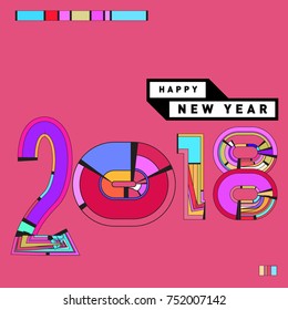 Happy New Year 2018 Greeting Card and Calendar Cover Template. 