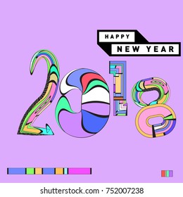 Happy New Year 2018 Greeting Card and Calendar Cover Template. 