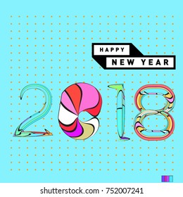 Happy New Year 2018 Greeting Card and Calendar Cover Template. 