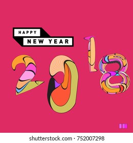 Happy New Year 2018 Greeting Card and Calendar Cover Template. 