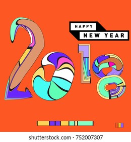 Happy New Year 2018 Greeting Card and Calendar Cover Template. 