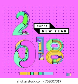 Happy New Year 2018 Greeting Card and Calendar Cover Template. 