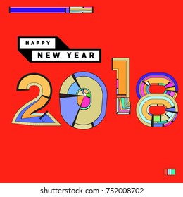 Happy New Year 2018 Greeting Card and Calendar Cover Template. 