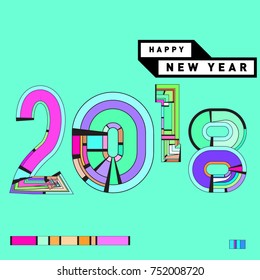 Happy New Year 2018 Greeting Card and Calendar Cover Template. 