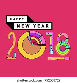 Happy New Year 2018 Greeting Card and Calendar Cover Template. 