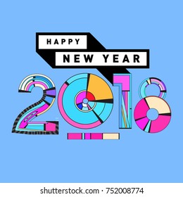 Happy New Year 2018 Greeting Card and Calendar Cover Template. 