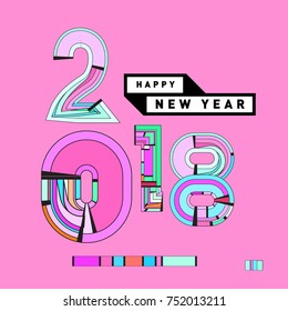 Happy New Year 2018 Greeting Card and Calendar Cover Template. 