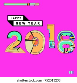 Happy New Year 2018 Greeting Card and Calendar Cover Template. 