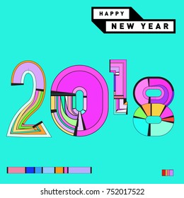 Happy New Year 2018 Greeting Card and Calendar Cover Template. 