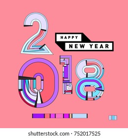 Happy New Year 2018 Greeting Card and Calendar Cover Template. 
