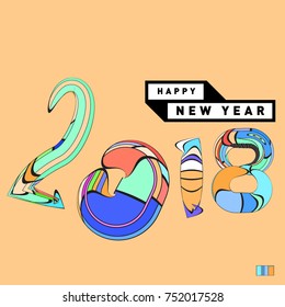 Happy New Year 2018 Greeting Card and Calendar Cover Template. 