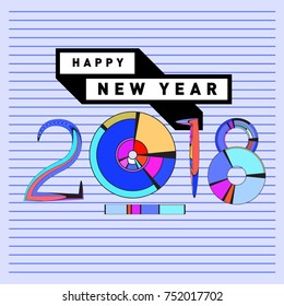 Happy New Year 2018 Greeting Card and Calendar Cover Template. 