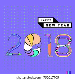 Happy New Year 2018 Greeting Card and Calendar Cover Template. 