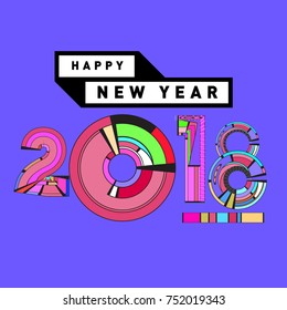 Happy New Year 2018 Greeting Card and Calendar Cover Template. 