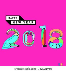 Happy New Year 2018 Greeting Card and Calendar Cover Template. 