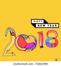 Happy New Year 2018 Greeting Card and Calendar Cover Template. 