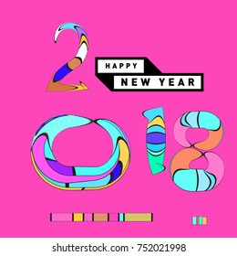 Happy New Year 2018 Greeting Card and Calendar Cover Template. 
