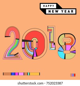 Happy New Year 2018 Greeting Card and Calendar Cover Template. 